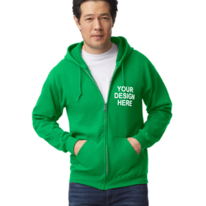 Man posing while wearing a Custom Gildan 18600 Hoodie with his hands in the pockets.