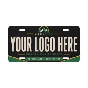 Custom 12x6 vanity plate with custom logo design.