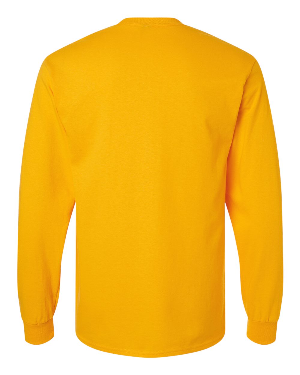 Back view of a gold colored Gildan 2400 long sleeve tee.