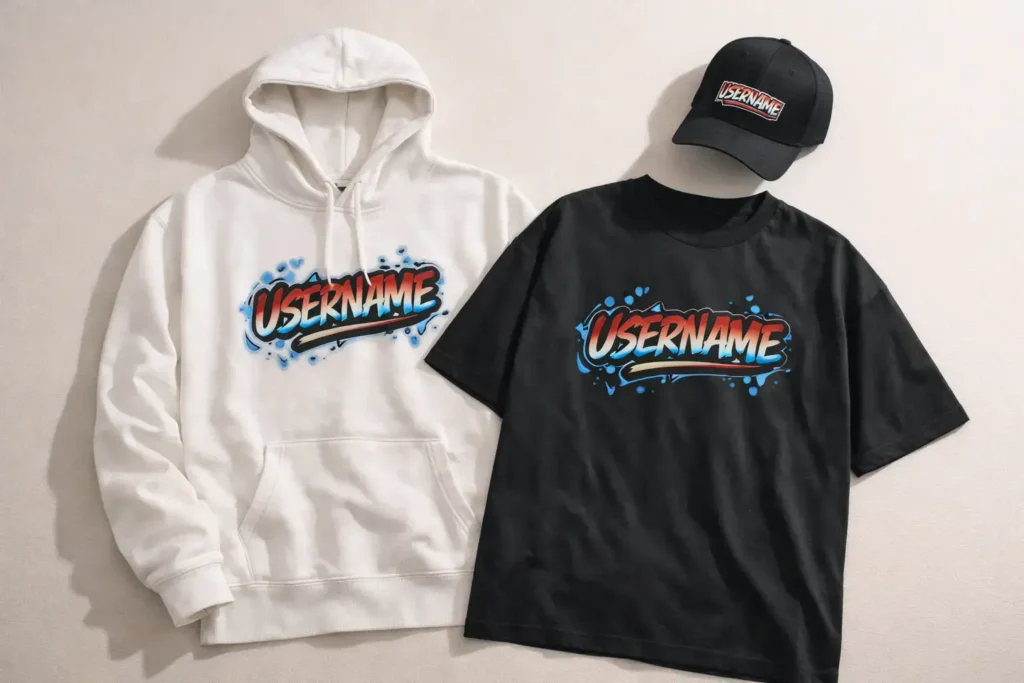 Custom graphic hoodie and t-shirt with bold design for creator merch in a modern streetwear style.